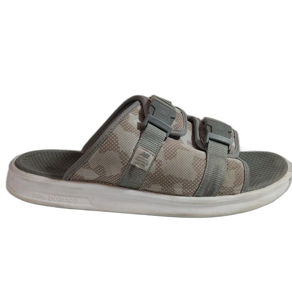 New Balance Men's Green/Brown Camo Adjustable Hook Loop Straps Casual Slides 9?